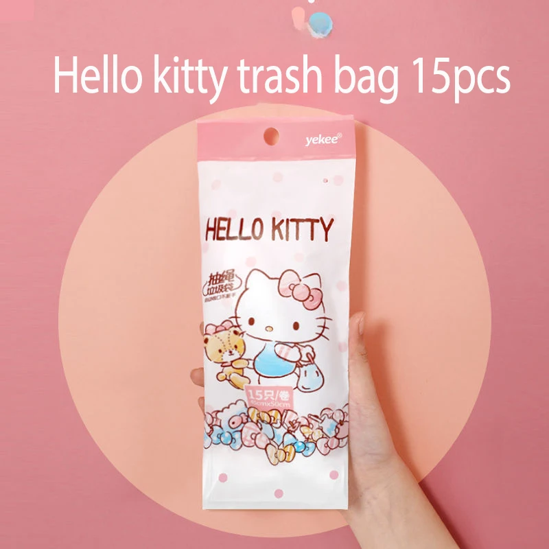 

A Roll of 15 Hello Kitty Trash Bag Sanrio Cute Anime Home Supplies Breakpoint Design Easy To Tear Not Bad Thickened Rubbish Bags