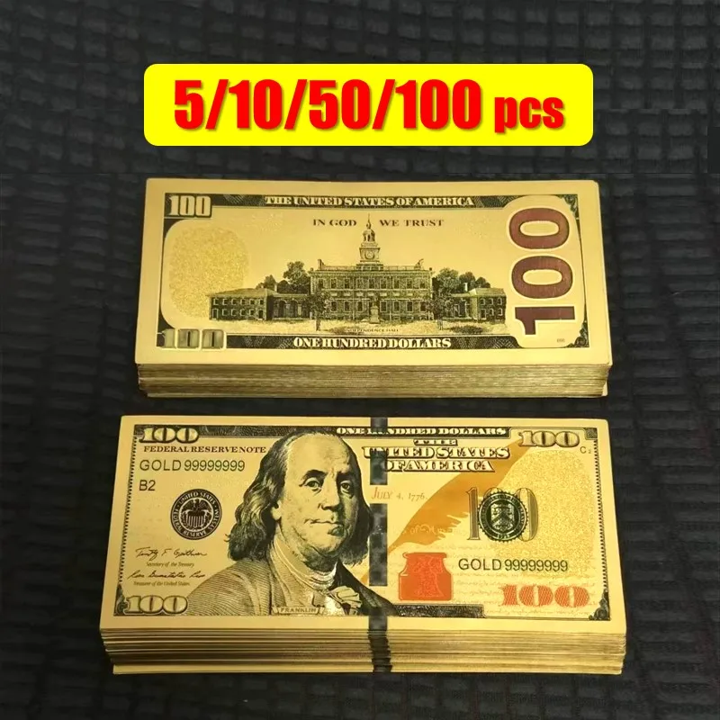 5~100pcs US Dollars 100 Dollar Bills Fake Dollars Gold Banknotes Golden USD Fake Money Crafts for Collection Home Decor
