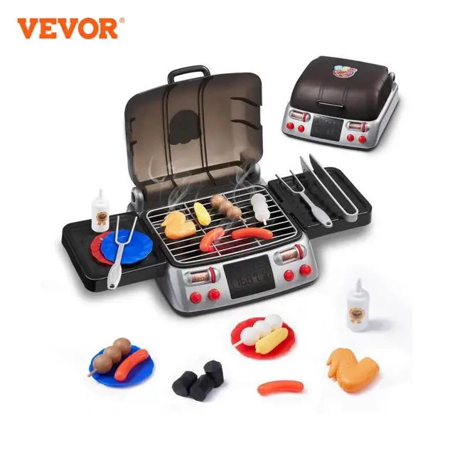 VEVOR Kids BBQ Grill Toy Set with Pretend Smoke Sound Kitchen Toys Toddler Barbecue Playset for Girl Children Birthday Gifts
