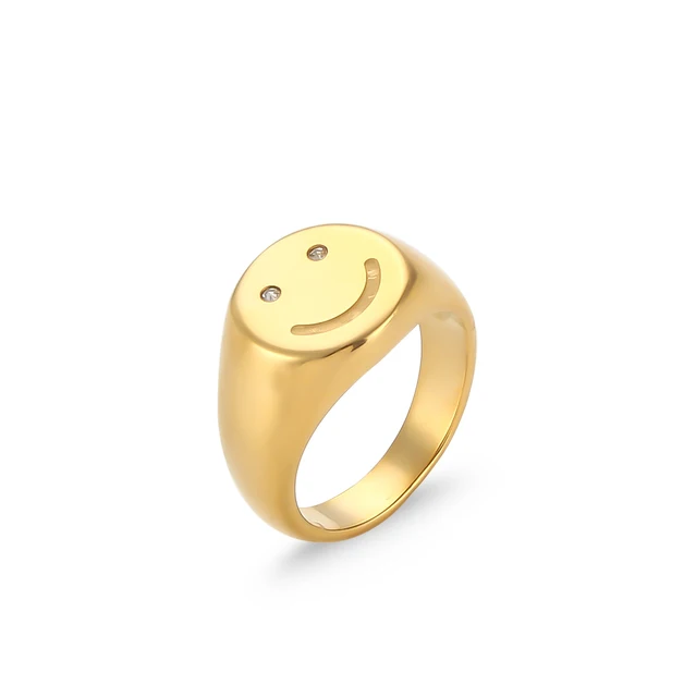 New Trendy Tarnish Free 18k Gold Plated Stainless Steel Smiley Face Ring Cute Positive Gold Smile Ring For Women Rings Aliexpress