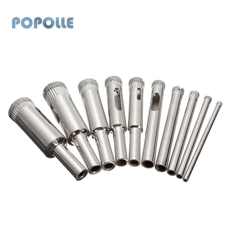 10pcs/set 3-13MM Glass Hole Opener, Diamond-coated High-speed Steel Drill Bit, Used for Ceramic Marble Flaring Drill Bit Tool