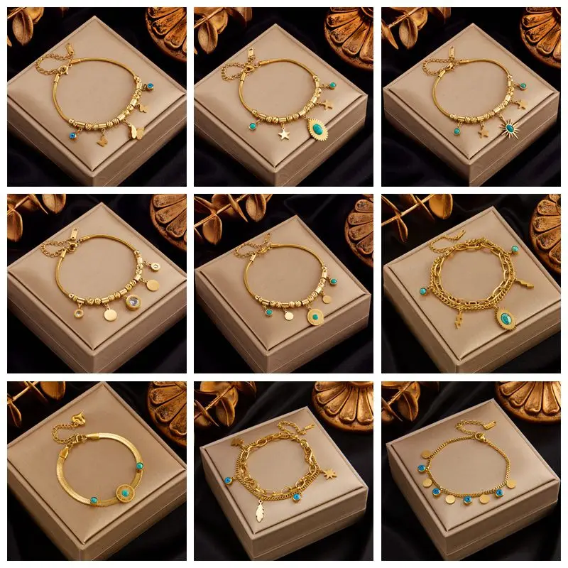 MEYRROYU 316 Stainless Steel Green Stone Butterfly Tassel Multilayer Snake Chain Bracelet for Women Wedding Jewelry Beach брелок