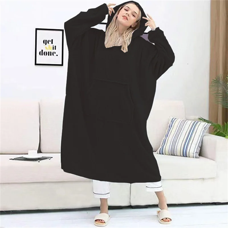 Couple's Pajamas Double Sided Flannel Lengthened Hooded Pajamas Women's Home Clothes Pajamas