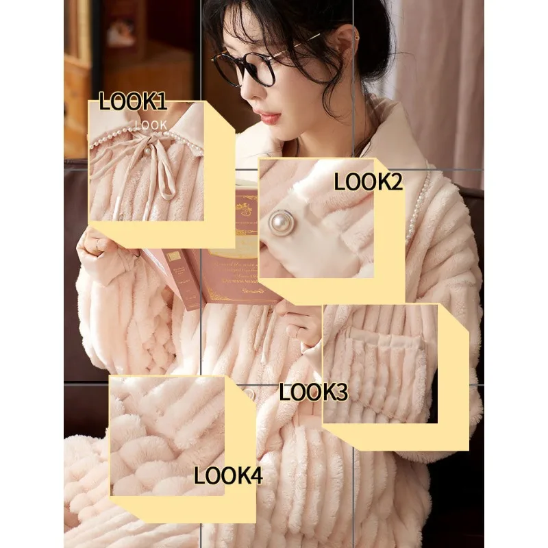 2024 New Autumn Winter Pajama Women's Flannel Hooded Thick Fleece Korean Version Student Coral Fleece Loungewear Warm Pajama