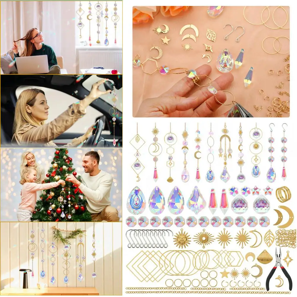 Crystal Sun Catcher Window Hanging Suncatcher Bead Pendant Set Diy Sun Catcher Kit for Window Garden Decoration for Adults Kids