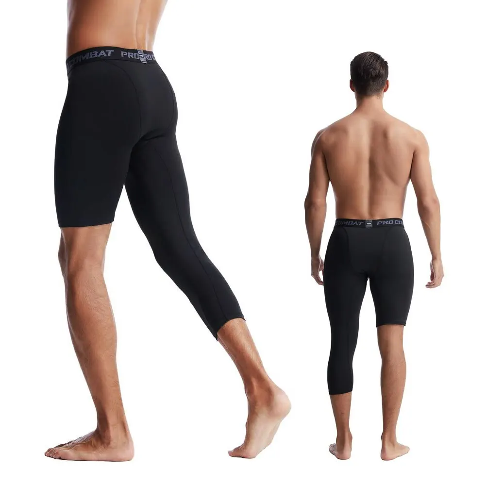 Men's Tights Cycling Shorts 3/4 One Leg Compression Bike Clothing Sports Tights Athletic Base Layer Underwear MTB Bicycle Pants