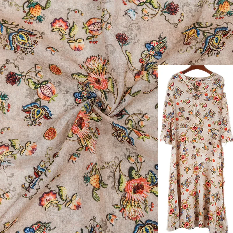 

High quality Natural Ramie Summer Thin Digital Printing Fabric Chinese Dress DIY Sewing Wholesale