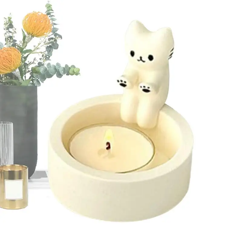 Cute Cat Candle Holder - Kitten Warming Paws Resin Figurine Candlestick, Handmade Decor - View #6