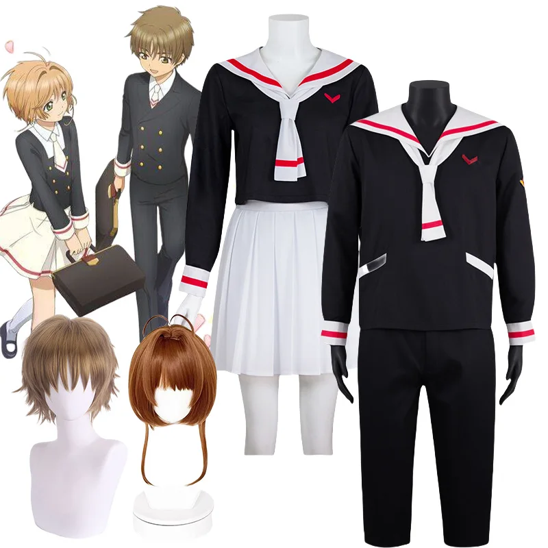 

Kinomoto Sakura Cosplay Card Captor Sakura Li Syaoran Cosplay Costume School Uniform Top Skirt Halloween Clothes for Women Men