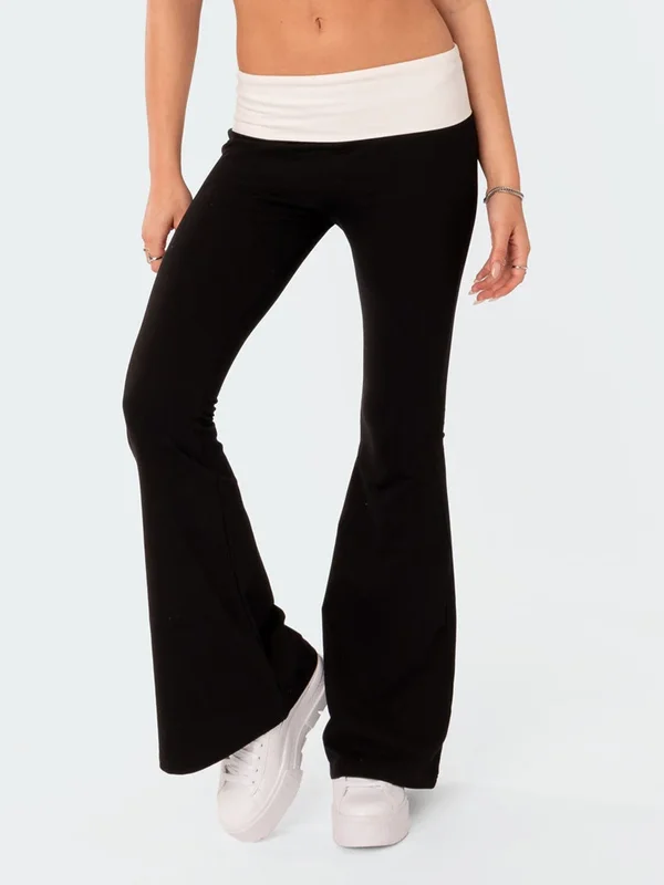 Women Fashion Flared Pants Casual Contrast Color