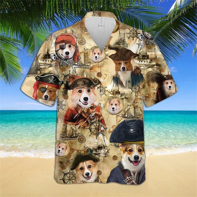 thumbnail image 1 of Camisa hawaiana con estampado 3D de cara de perro divertida para hombres, camisas florales de manga corta frescas de verano para mujeres, linda camisa hawaiana de playa para niños, 1 of 4
