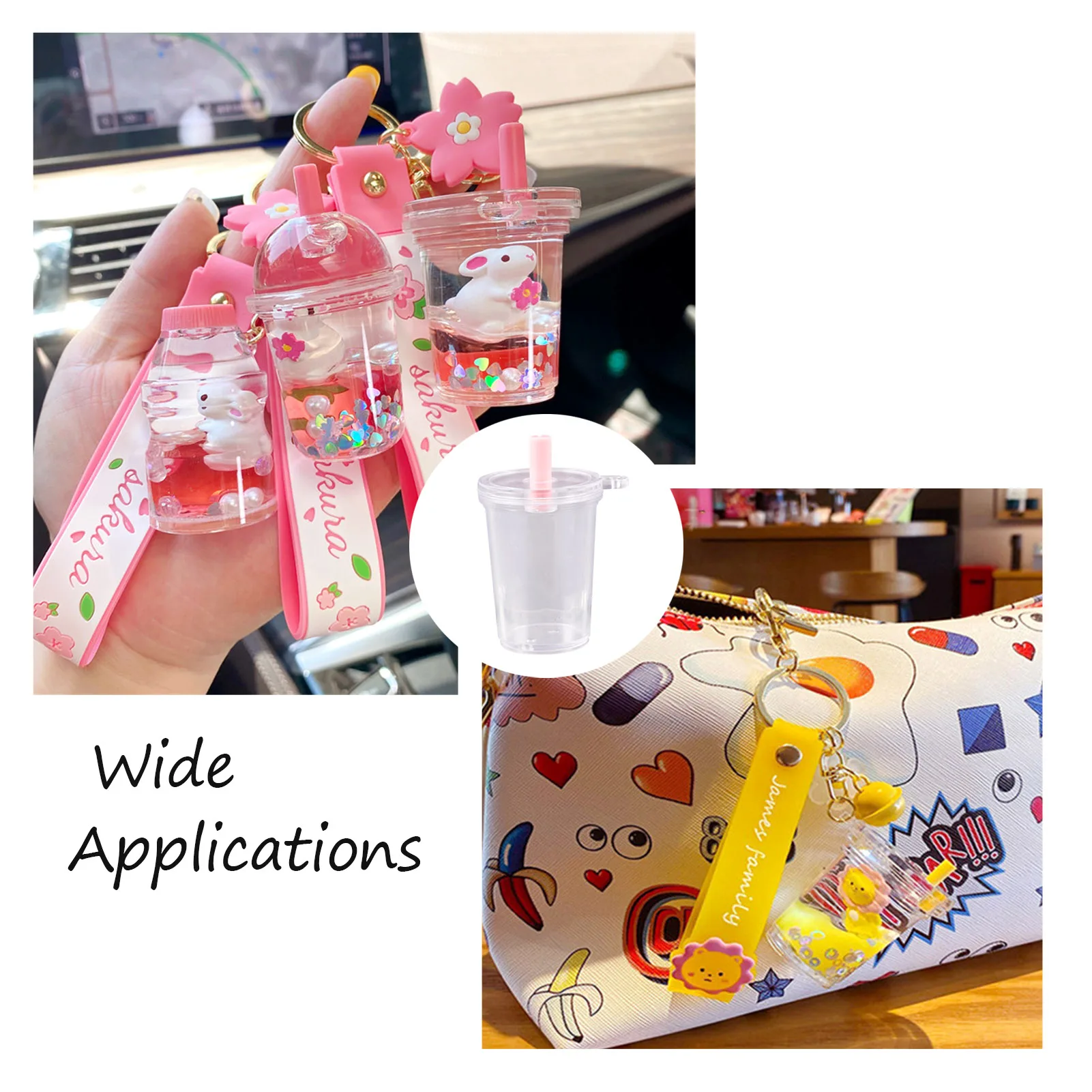 60Pcs/Set Mini Empty Quicksand Frappuccino Cup Charm Simulation Cake Ice Cream Beer Cups Pendant For Keychain DIY Jewelry Making