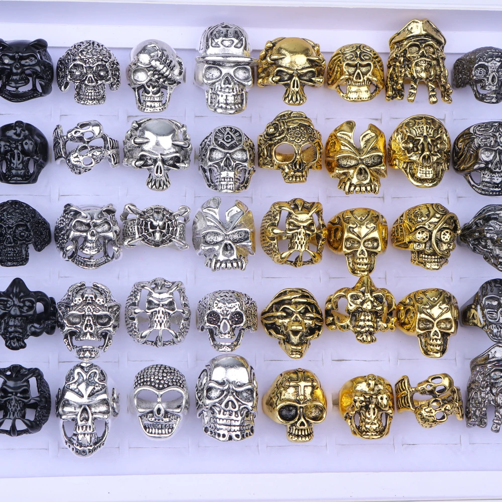 10/20/30/50Pcs/Lot Fashion Punk Rock Skull Snake Eye Animal Rings For Men Multiple Styles Mix Jewelry Party Gifts Wholesale 3