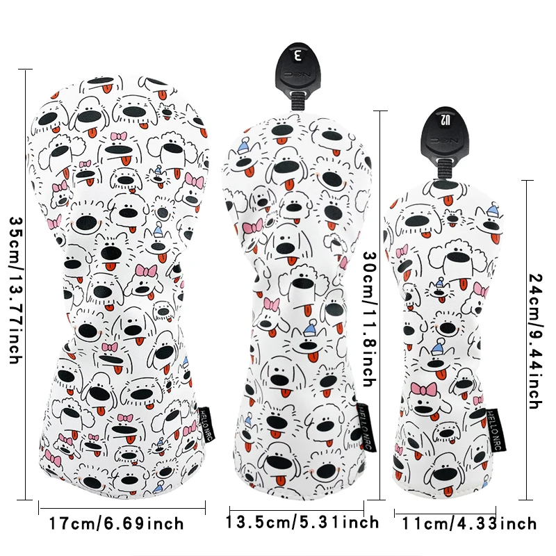 Description Picture 4 of itemGolf Driver Head Cover PU Leather Cover Set Custom Headcovers Fairway Headcover Hybrid Cover Cute Dog Colorful Puppy Waterproof