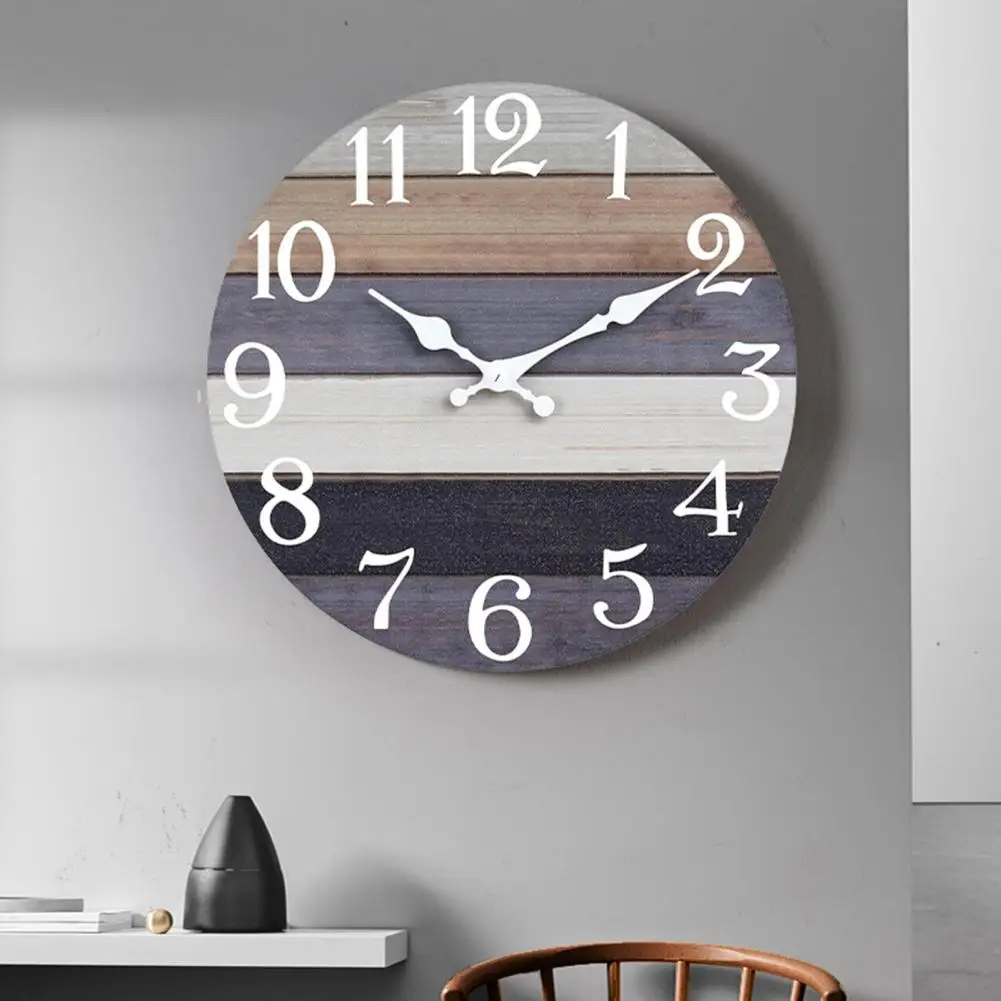 10-inch Round Analog Wooden Wall Clock Rustic Vintage Silent Non Ticking Alarm for Room