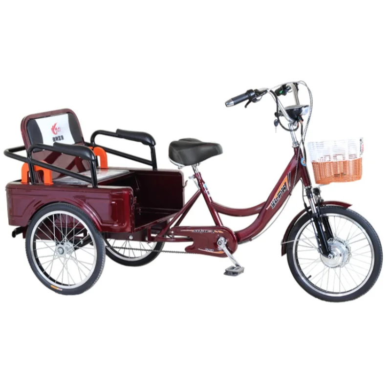 Bicicletta da carico elettrica a tre ruote per adulti 48V 250W con triciclo elettrico per sedile passeggero per batteria al litio rimovibile - immagine 3