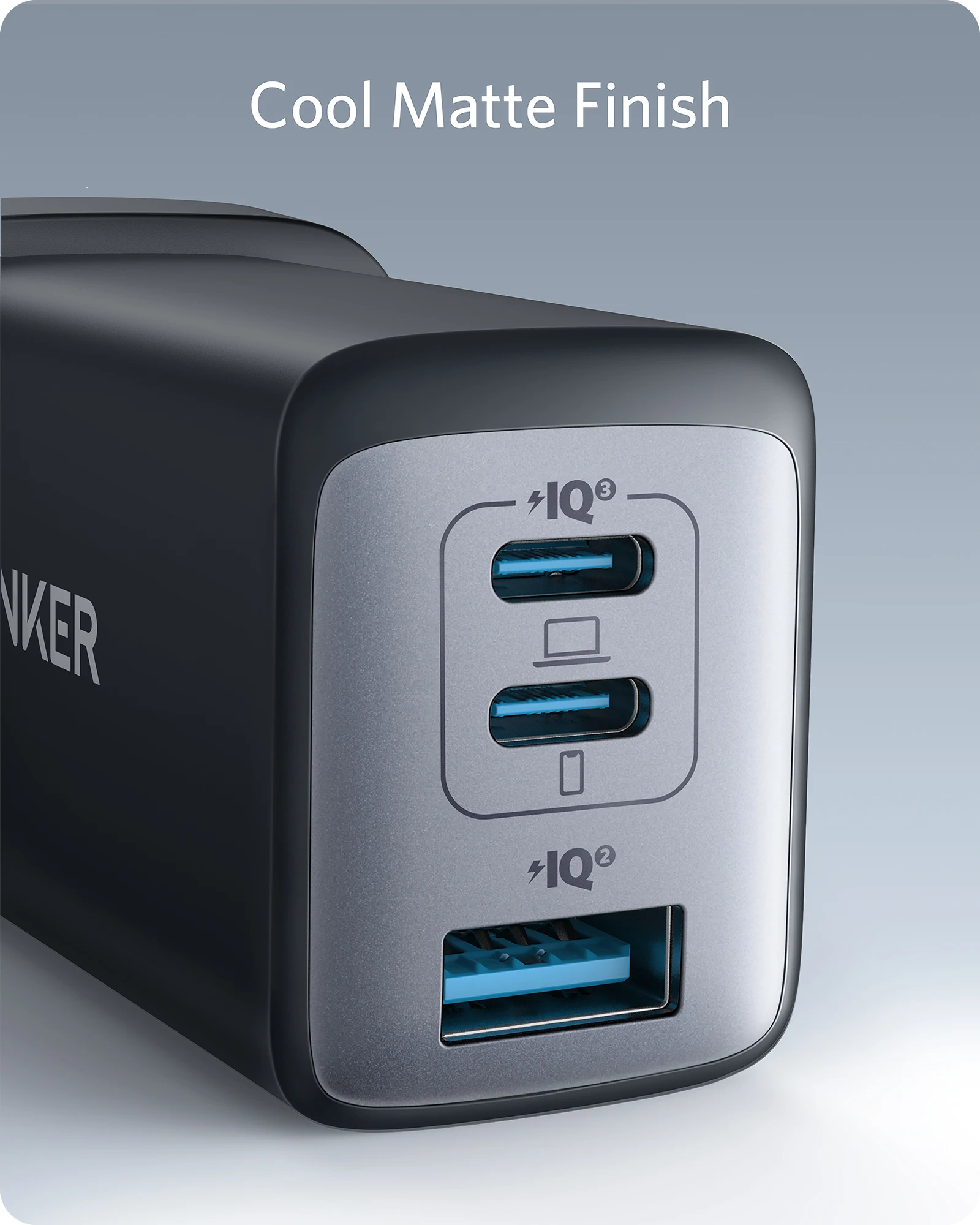 מטען ננו Anker, 65W 3 יציאות מהיר קומפקטי מתקפל USB C, עבור MacBook Pro/Air, iPad Pro, Galaxy S20, iPhone 17/16 Pro