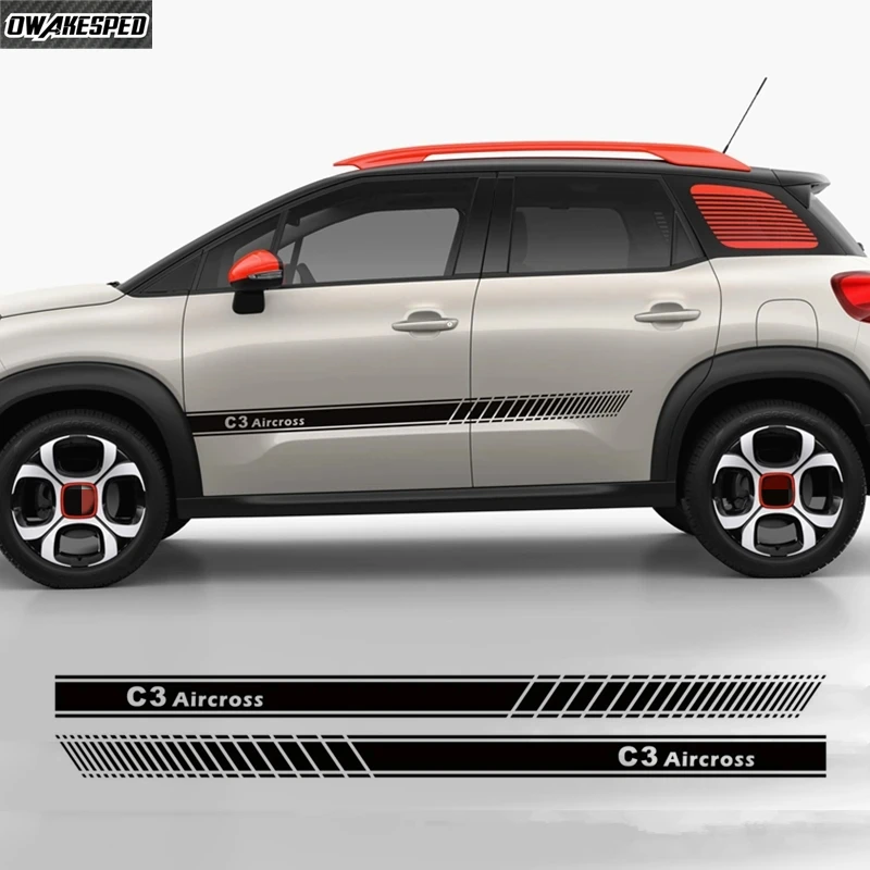 2pcs Racing Sport Stripe For Citroen C3 Aircross Car Door Side