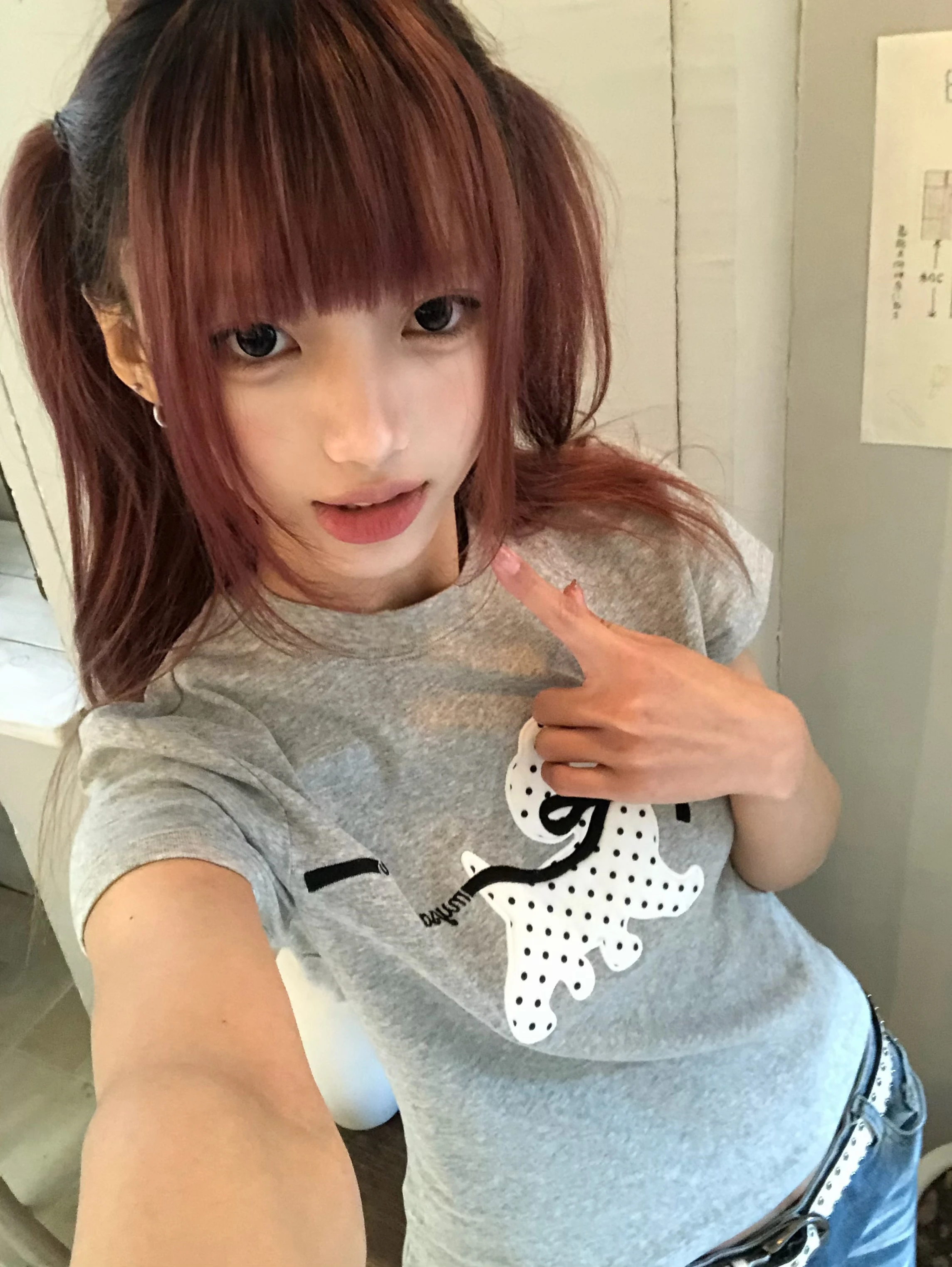 Karrram Japanisches Y2k Polka Dot Puppy Print T-Shirt im 2000er-Jahre-Stil, kurzärmeliges graues T-Shirt, Vintage Harajuku Cutecore Tops American – Detail 5