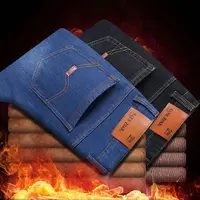 2025 New Men Winter Warm Jeans Male Fleece Lined Thickened Denim Pants Loose Straight Cold Protection Smart Casual Trousers