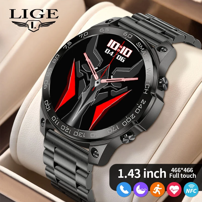 

LIGE NFC Smart Watch Men AMOLED Screen Bluetooth Call Smartwatch IP68 Waterproof 400Mah Battery 1.43 Inch 466*466 Smart bracelet