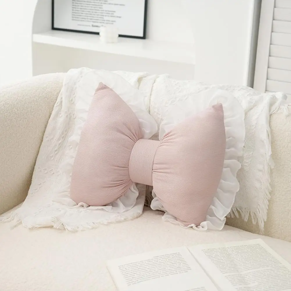 Pink Bow-shaped Pillow Ruffle Lace Decor Plush PP Cotton Filling Pillow Bed Couch Sofa Support Pillow Car Seat Companion Pillows 4