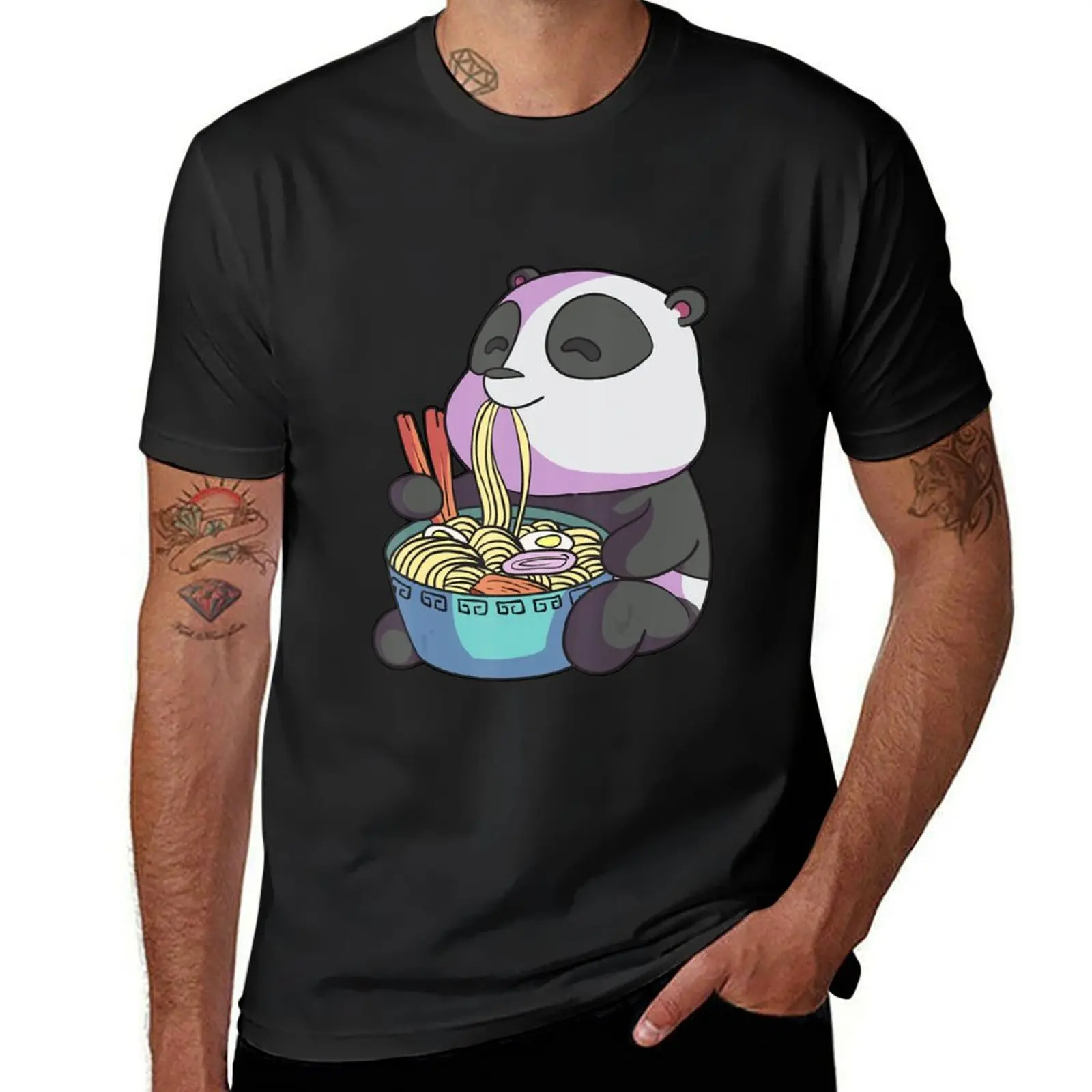 

Kawaii Anime Panda Eating Ramen Japanese Noodles Panda Lover T-Shirt hippie clothes customs design your own men workout shirt