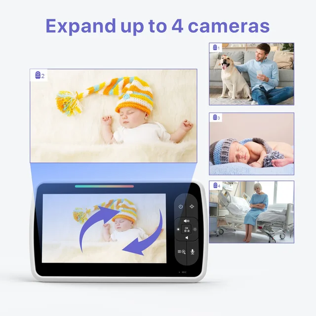 Baby Monitor 5 Inch Display Indoor Security Protection Camera Babyphone Two-way Audio Surveillance Temperature Sensor Lullaby 2