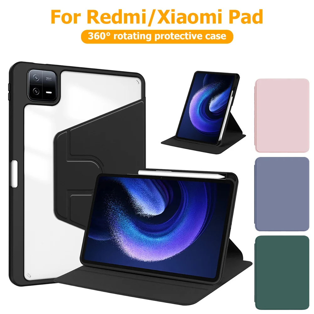 360° Rotating Acrylic Tablet Case with Pencil Holder - Fits 11.2 Tablets