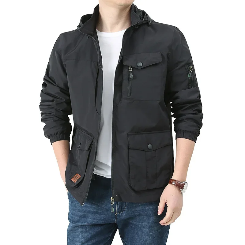 Plus Größe M-7XL 8XL Frühling Herbst Jacke Männer Im Freien Mit Kapuze Windjacke Multi-taschen Wasserdicht Schnell Trocknend Militär Jacke_voghion.com