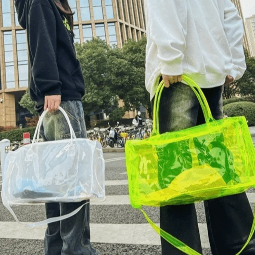 Transparente Umhängetasche mit großem Fassungsvermögen, wasserdichte PVC-Wasch- und Aufbewahrungstasche, leichte, übergroße Handtasche für Toilettenartikel, zum Einkaufen – Detail 9