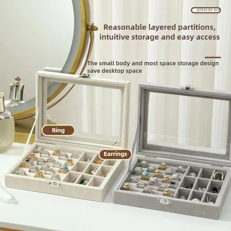 Necklace Earring Jewelry Storage Box Transparent Glass Velvet Organizer Box Dust-proof Household Accessory Packaging Boxs 3