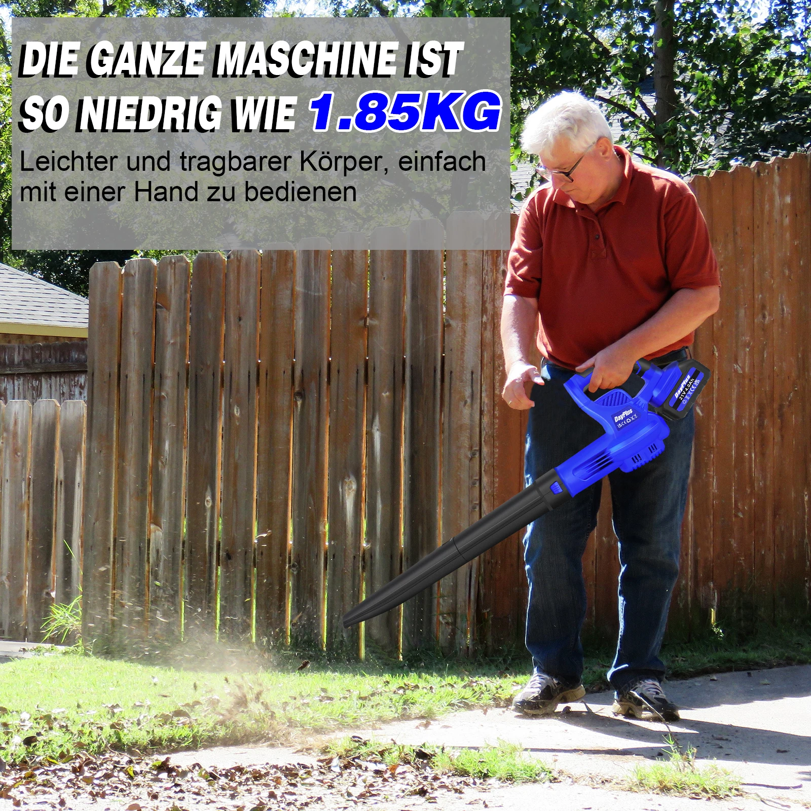 21-V-Akku-Laubbläser mit 4,0-Ah-Akku und Ladegerät, kabelloses Gartengebläse für Rasen, Hof, Straßenreinigung, leicht und leistungsstark – Detail 4