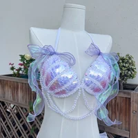 Bikini Mermaid Role Play Bra Aquarium Beach Corset Sequin Triangle Lace Up Bra Mermaid Performance Bra 1