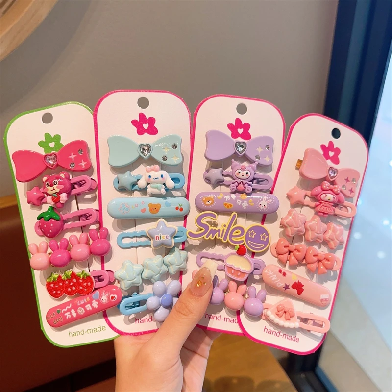 

Hello Kitty Sanrio Hairpin Set Cute Cartoon Kuromi Cinnamoroll Girl&Child Kawaii Forehead Bangs Clip Hair Accessories Gifts