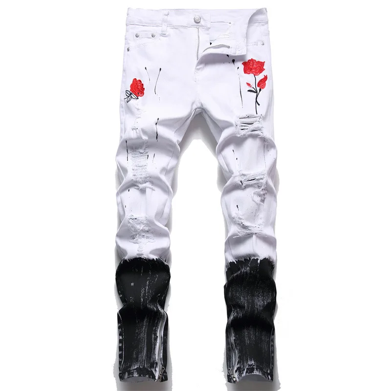 2022 Mens Straight Hole Ripped Jeans 