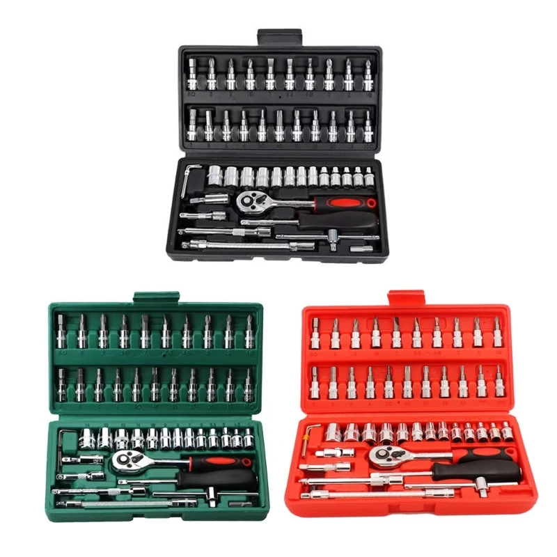 

Chrome- Vanadium- Steel Socket Wrench Set 1/4 Ratchet Wrench 46PCS Tool Ratchet Nut Set suitable for Dismantling Repair Dropship