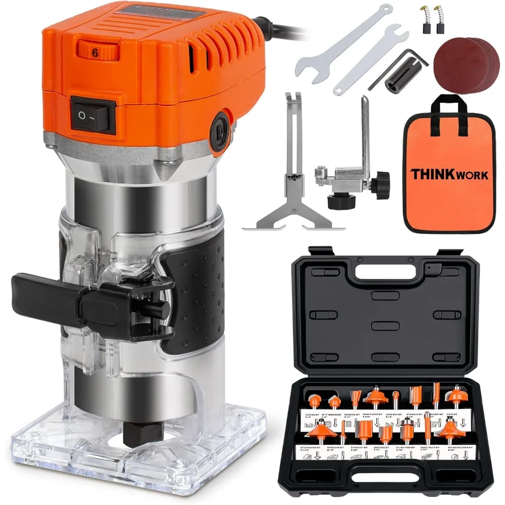 Variable Speed Wood Router Tool 6.5 Amp 1.25 HP with 15 Pcs 1/4 Inch ...