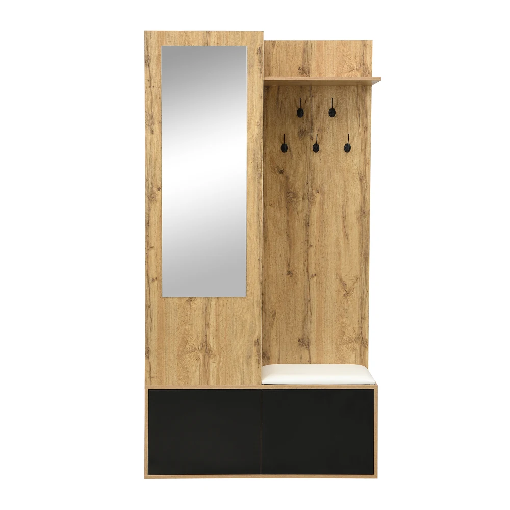 Das Kleiderschrank-Set enthält 5 Kleiderhaken, ein Spiegel, ein Schuhschrank, ein oberes Regal mit verstecktem Hängebereich und einer Kleiderschrankbank – Detail 21
