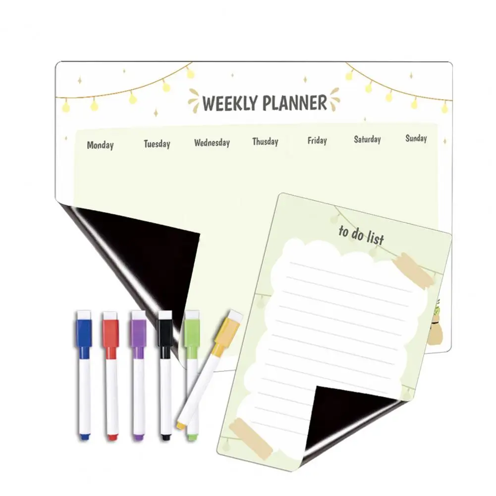 Fridge Erase Board Magnetic Weekly Planner Efficient Weekly Planning Scratch-proof Magnetic Fridge Calendar Kit with Pens