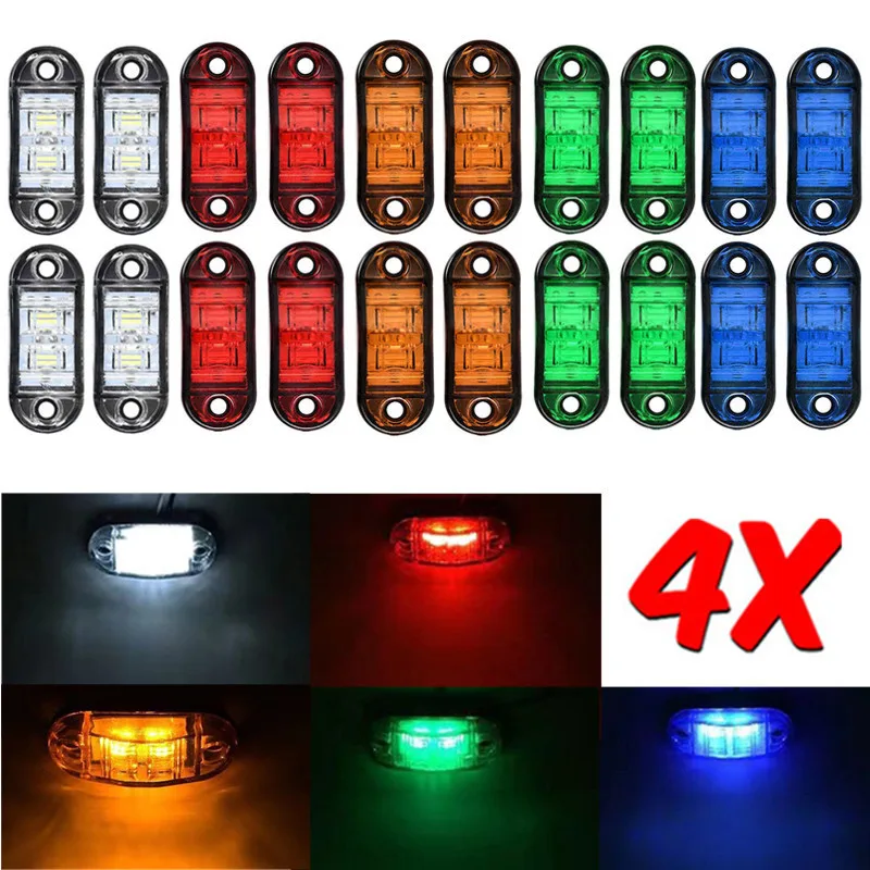 

4PCS Oval Universal 2 Led Light Side Marker Lights for Trailer Trucks Caravan Lorry Clearance Warning Lamp Surface Mount 12V-24V