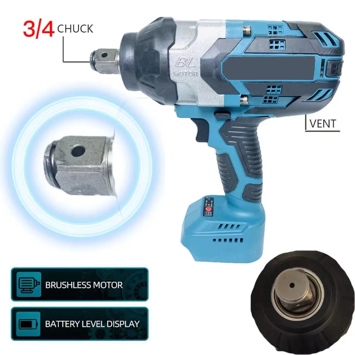 

2000N.m High Torque Brushless Electric Impact Wrench 3/4 inch Socket Wrench Cordless Driver Tool for Makita