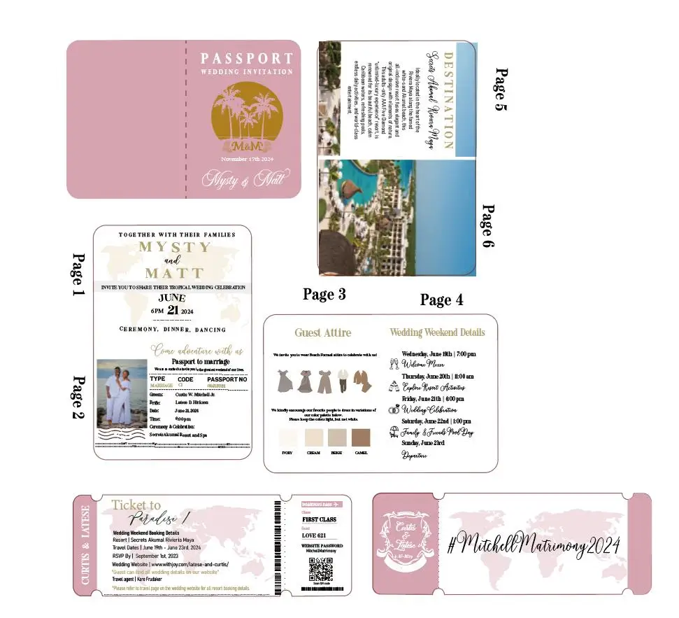Description Picture 2 of item30/60PCS Multipage Wedding Passport Invitation Suite,Custom Boarding Pass, Personalized Destination Birthday Party Invite Card