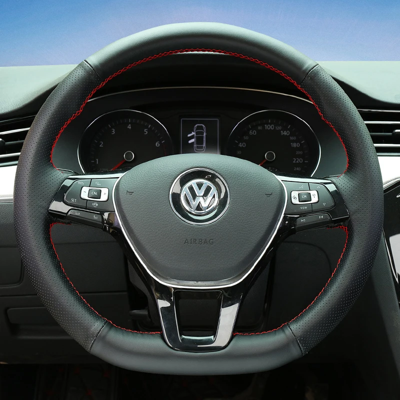 

High quality custom hand stitched leather suede steering wheel cover for Volkswagen Golf 7 Mk7 New Polo Passat B8 Tiguan Sharan