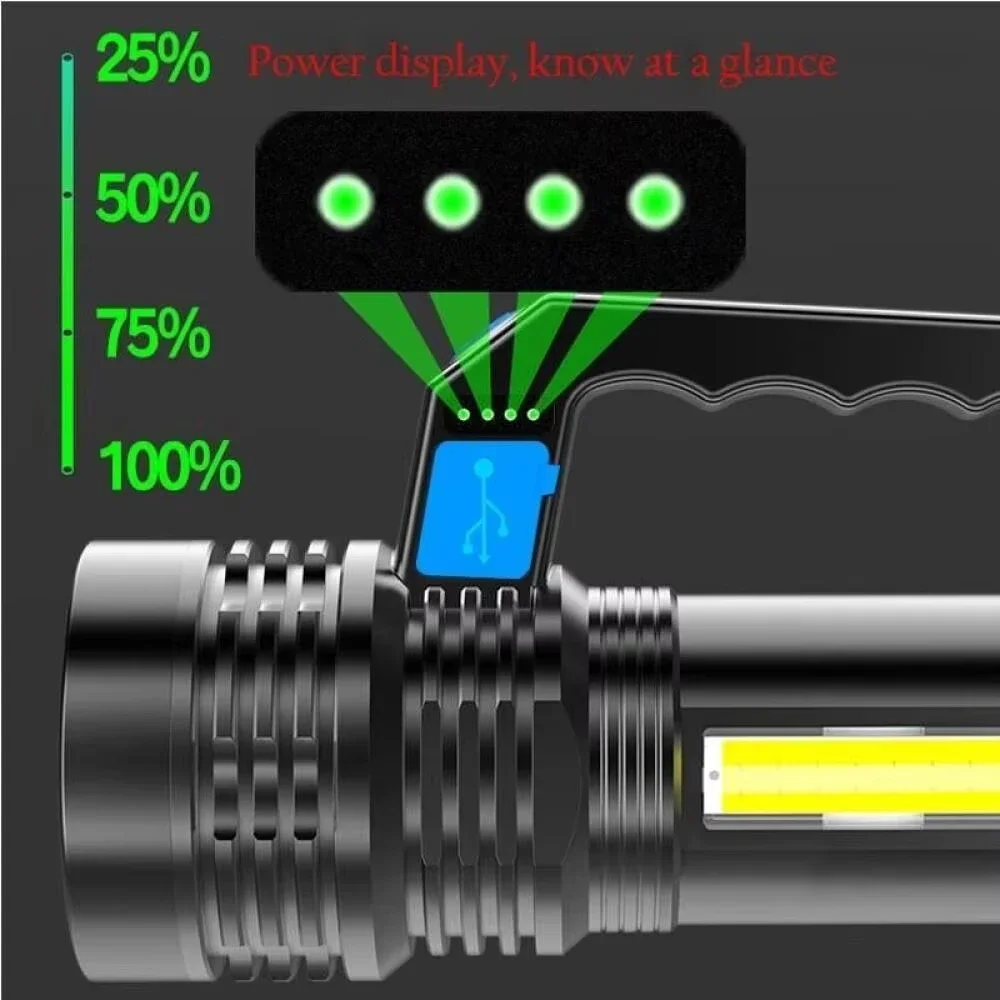GGbingo 2KM LED USB 충전식 손전등 휴대용 장거리 방수 토치 낚시 사냥 캠핑용