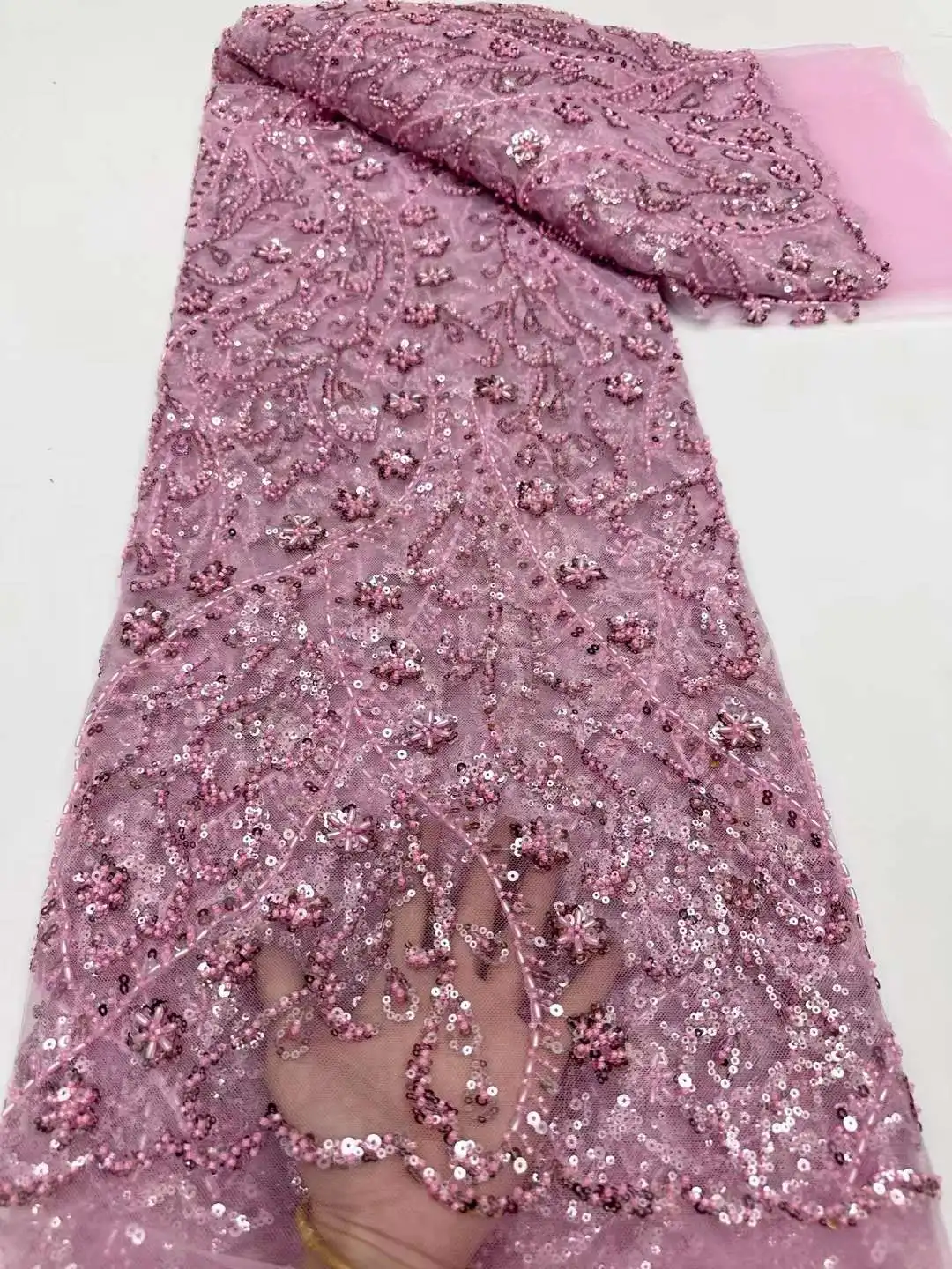 

Роскошная африканская кружевная ткань с блестками и бисером 2024, нигерийская Свадебная вышивка для невесты, французское Тюлевое шитье DX