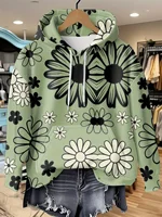 2025 Autumn Women's Cotton Hooded Sweatshirt Fashion Flower Plants Elements Pattern Design Trendy Elements Stylish Items