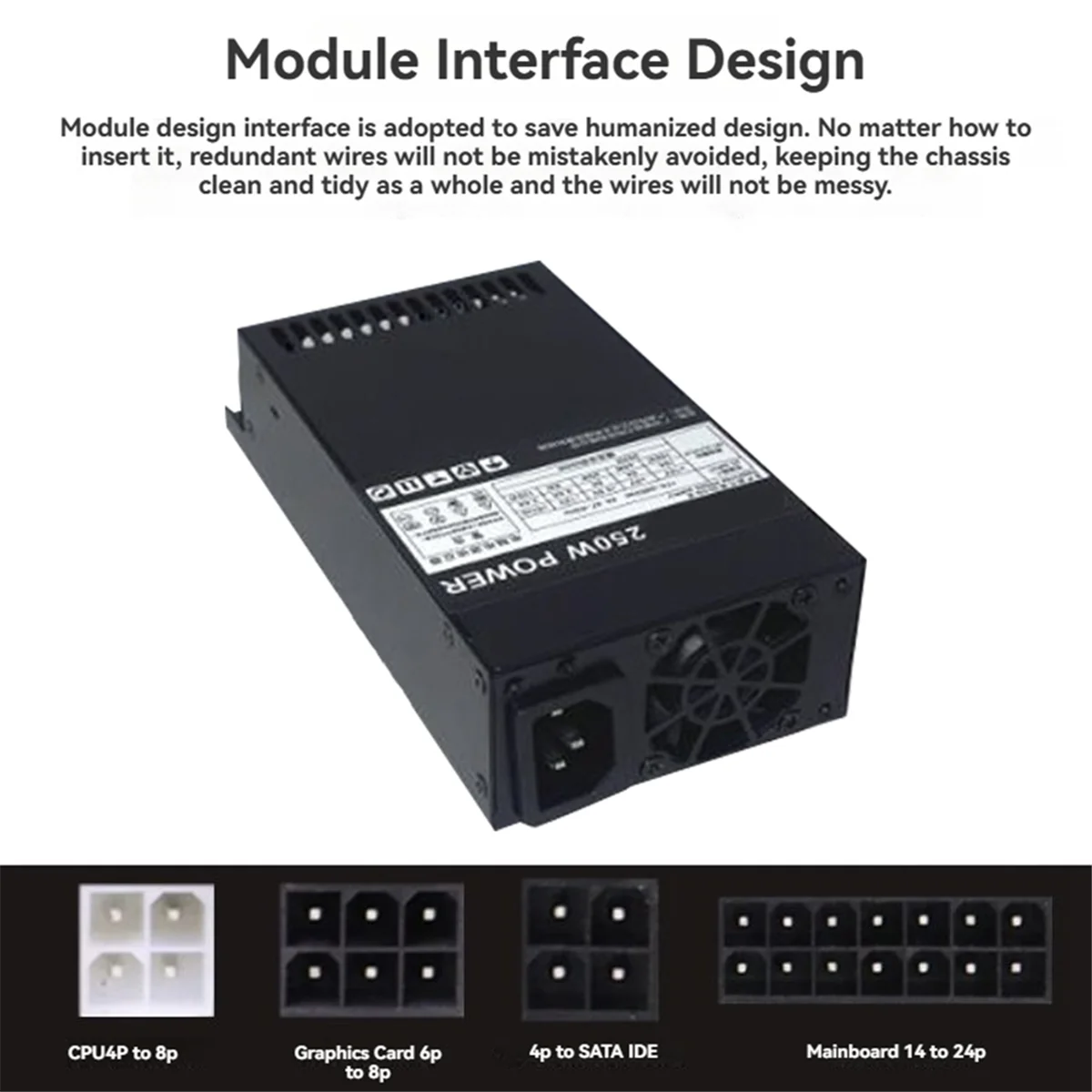 JANZU Modulaire ATX-voeding, 250 W, voeding met Flex-module en