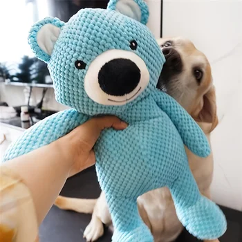 1pc Soft and Durable Cute Blue Bear Plush Toy for Dogs,Interactive Chewing,Squeaky Pet Companion,Cartoon Design 1