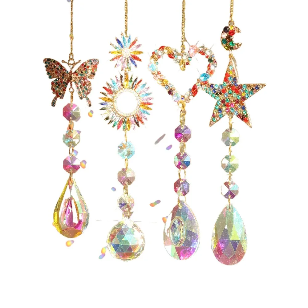 Room Rainbow Suncatcher Diamond Love Star Butterfly Rainbow Hanging Glass Prisms DIY Window Ornament Suncatcher Pendant